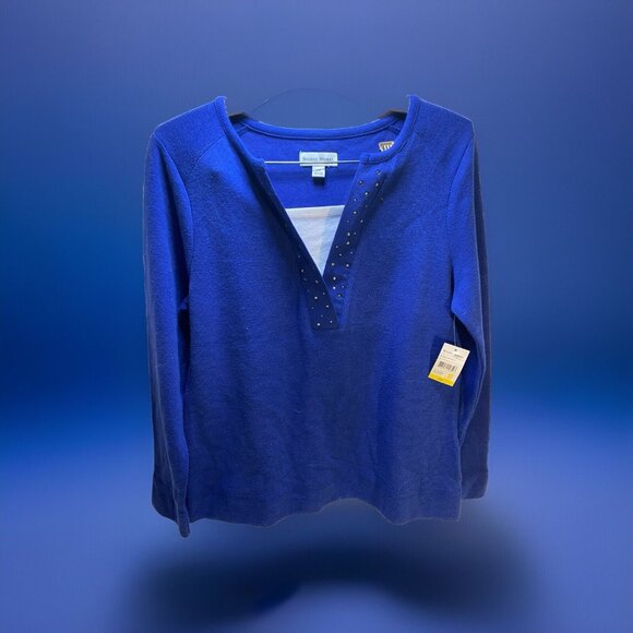 Studio Works women's top sweater collared size PM Blue Long Sleeves ~ New ￼ - Picture 1 of 6